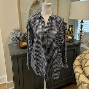 J Jill Navy Check Shirt Sz Med/Petite